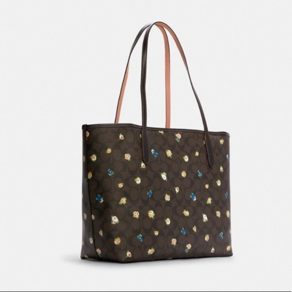 Coach Signature Vntg Rose Tote Brown Black Multicolor Sz 13Lx 11 1/2H x …